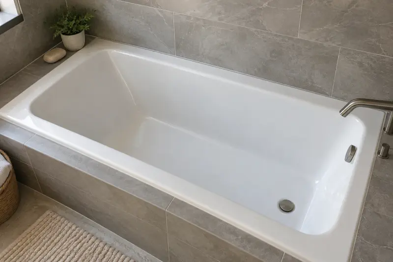 Dry white bath interior with a plain faucet and no visible jet outlets